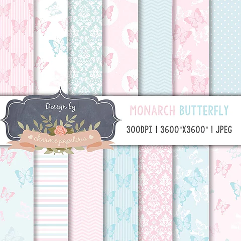 Kit Digital Borboletas Azul e Rosa