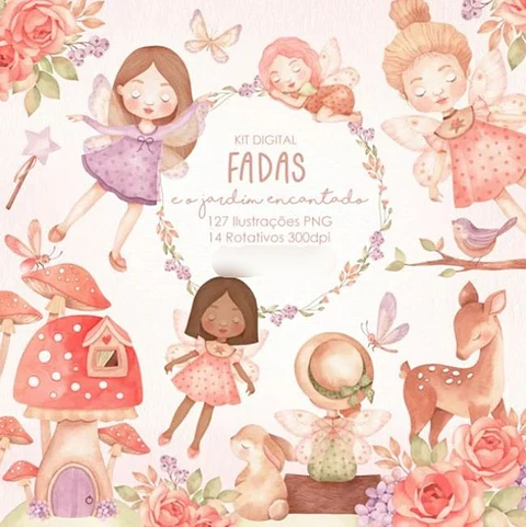 Kit Digital Fadas - Com Amor Aquarela