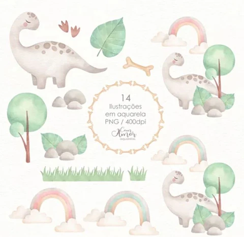 Kit Digital Dinossauro - Com Amor Aquarela 