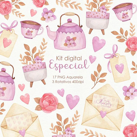 Kit Digital Especial - Com Amor Aquarela 