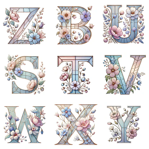 Kit Digital Alfabeto vitral Floral