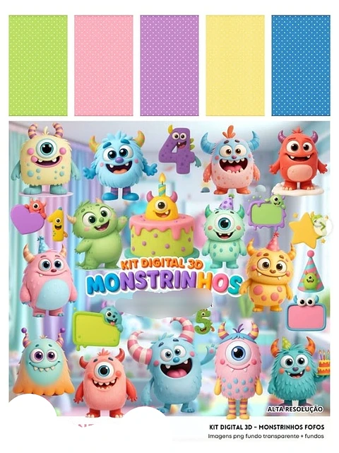 Kit Digital Monstrinhos Fofos 3D - Fanddy 