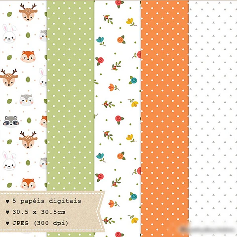 Kit Digital Animais do Bosque Papéis 2