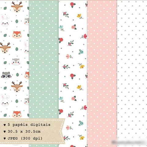 Kit Digital Animais do Bosque Papéis