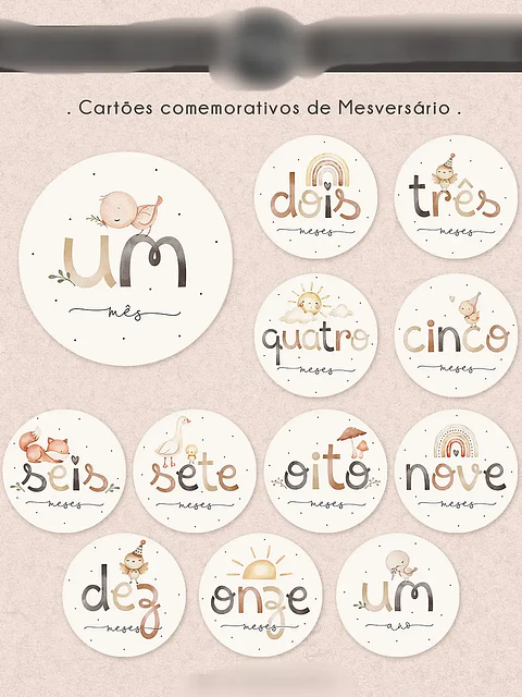 Kit Digital Cartões de Mesversário Boho 