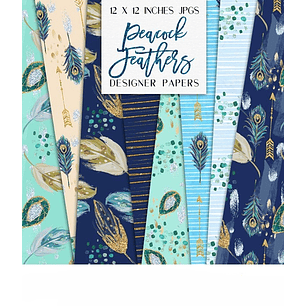 Kit Digital Papel Penas de Pavão