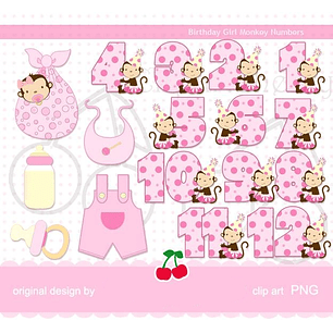 Kit Digital Aniversário Macaquinha Menina Números 