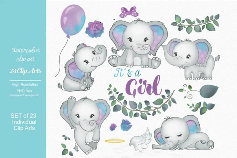 Kit Digital Baby Elefantinha Girl Lilás  1