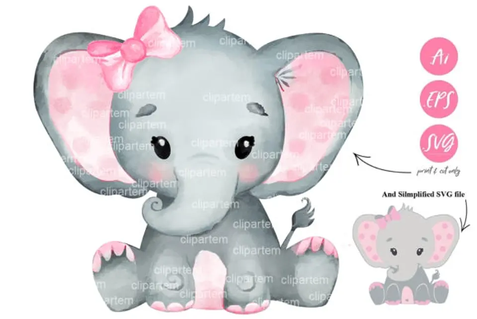 Kit Digital Elefantinha Menina Pink  1