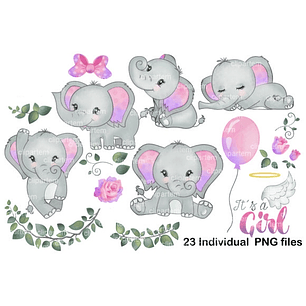 Kit Digital Elefante Menina Rosa 