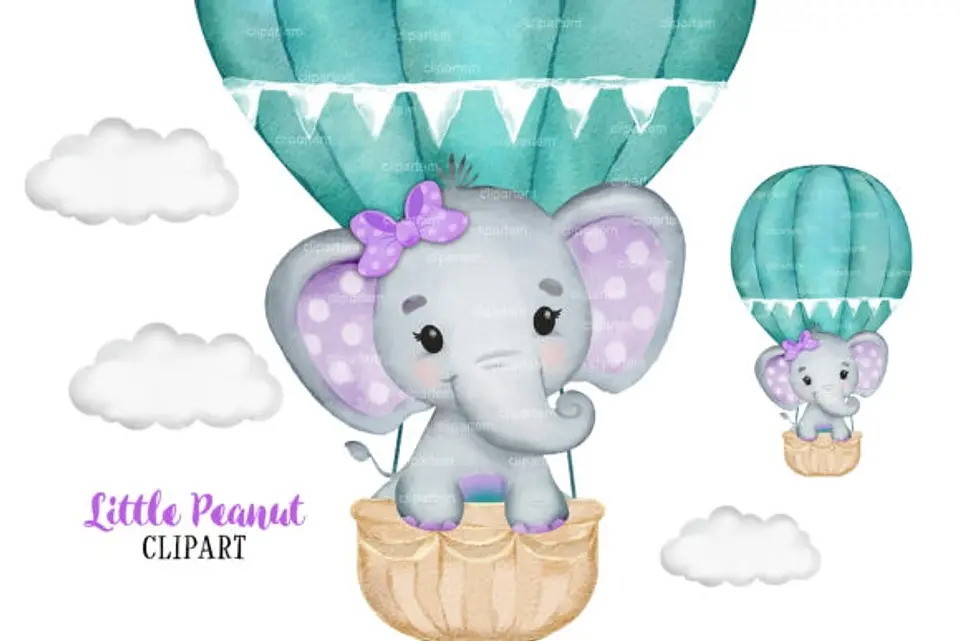 Kit Digital Balão Elefante Menina Azul-Petróleo Roxo 1