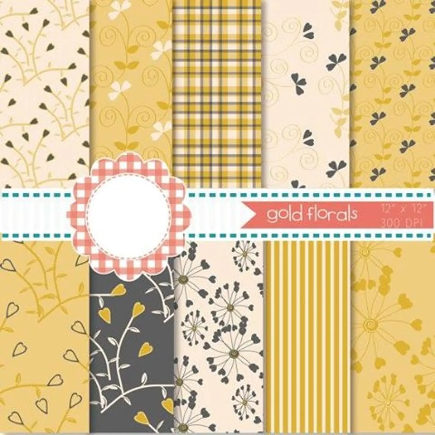 Kit Digital Pacote Floral Dourada  1