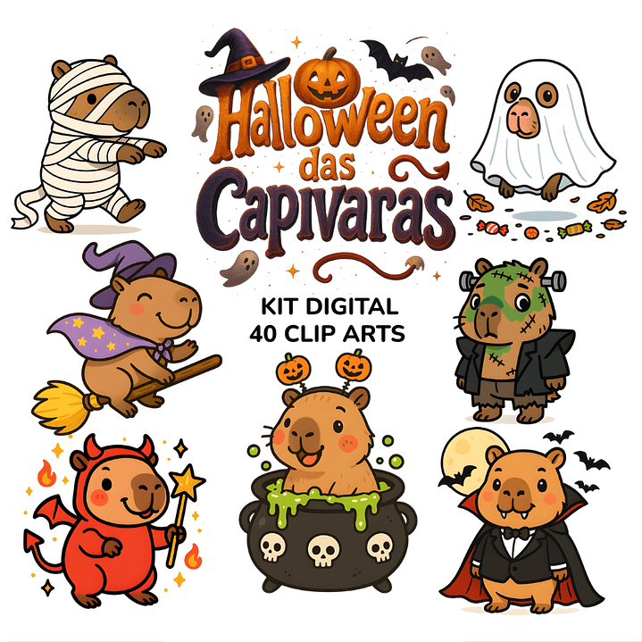 Kit Digital Capivaras Halloween - Caramelo Design  1
