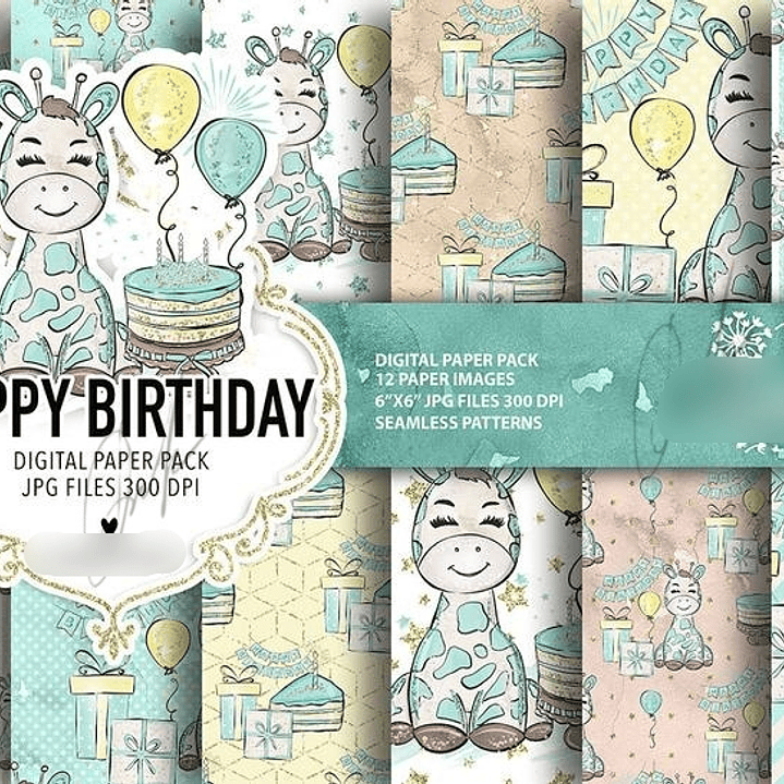 Kit Digital Papéis Aniversário Girafinha  1