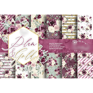 Kit Digital Papéis Ameixa Dourado