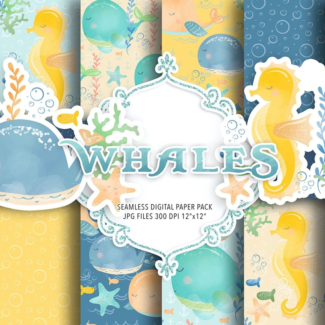 Kit Digital Papéis Pacote de Baleias 1