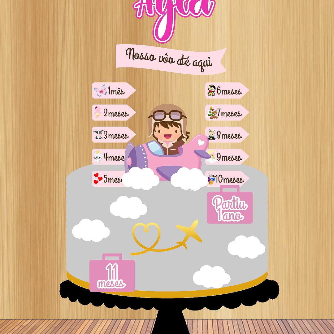 Arquivo Topo de Bolo Aviador Menina Rosa  1