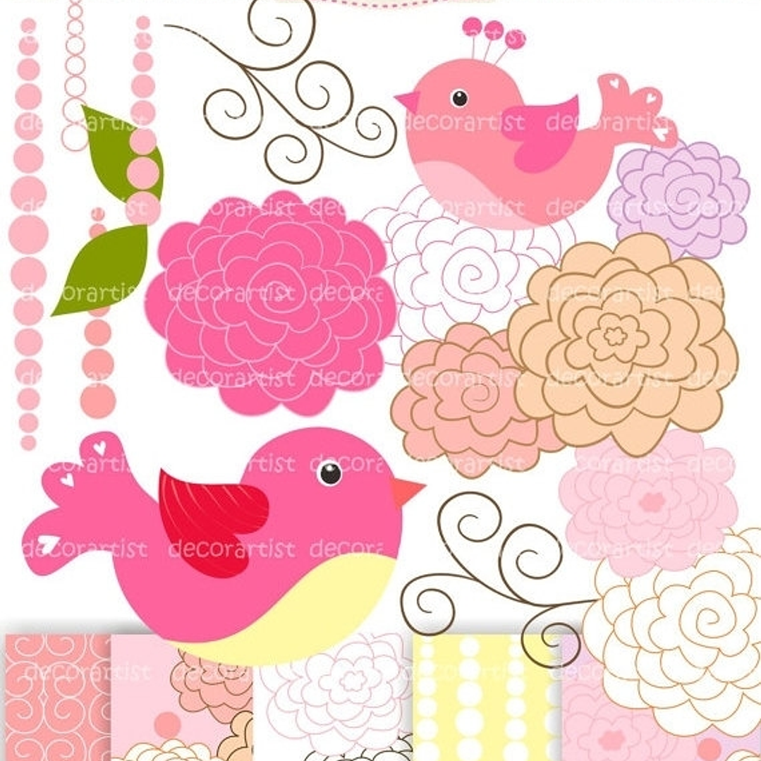 Kit Digital Pássaros e Flores 1