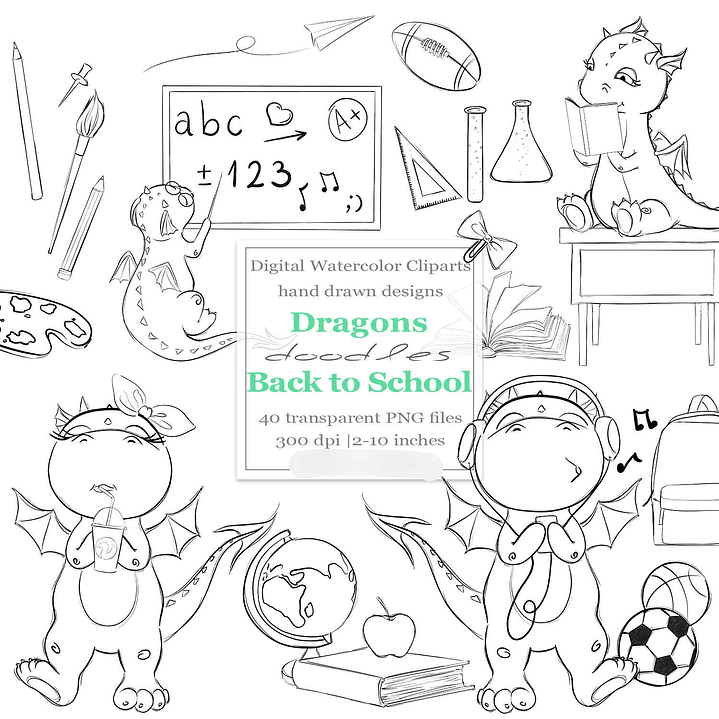 Kit Digital Desenhos de Dragões para a Volta às Aulas 1