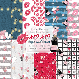 Kit Digital Papéis Xo Xo Abraços e Beijos 