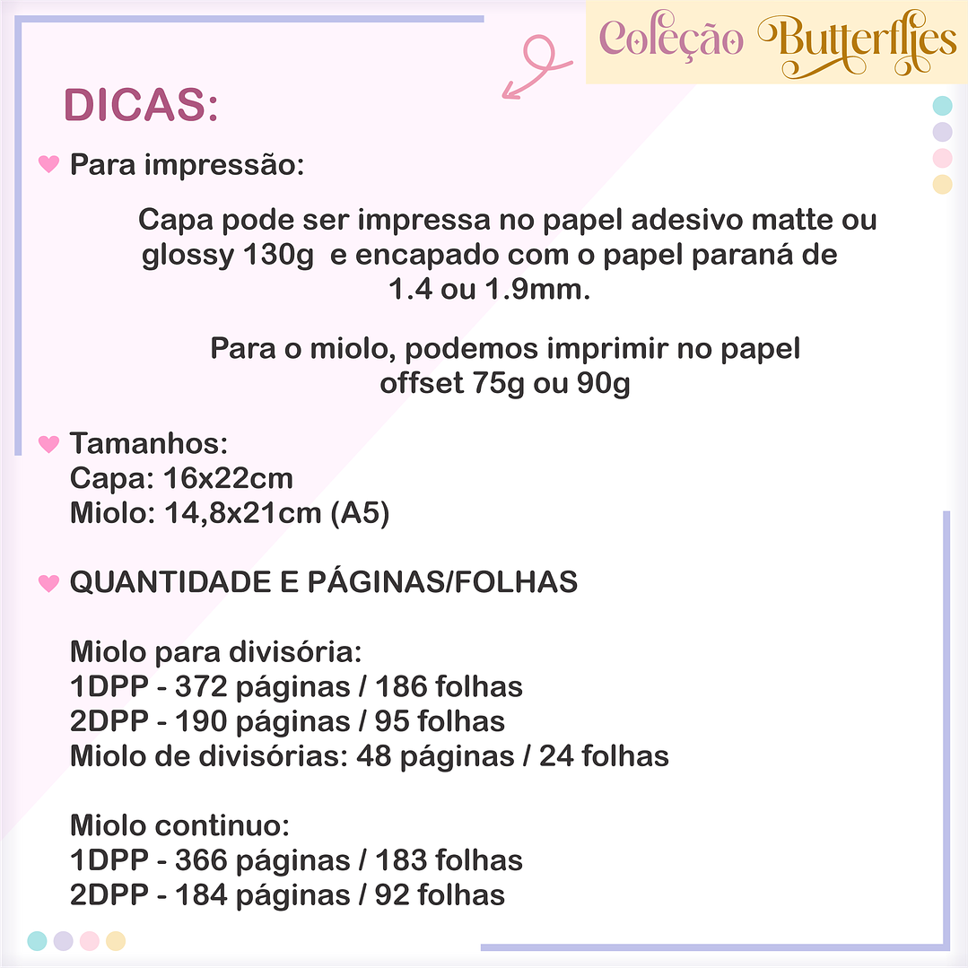 Arquivo Encadernção Combo Agendas Borboletas Candy 6