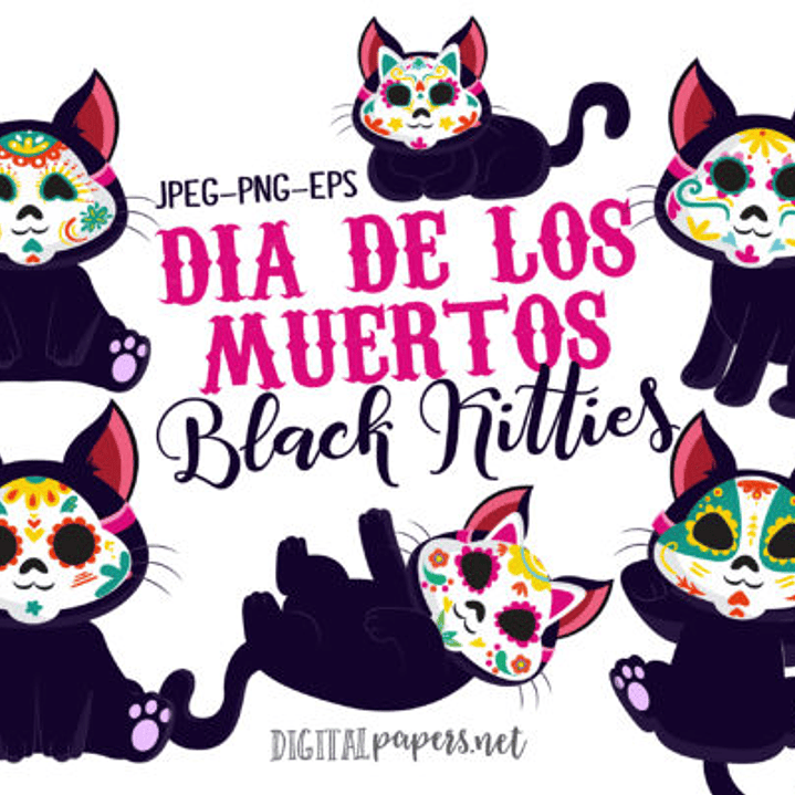 Kit Digital Gatinhos Pretos do Dia dos Mortos 1