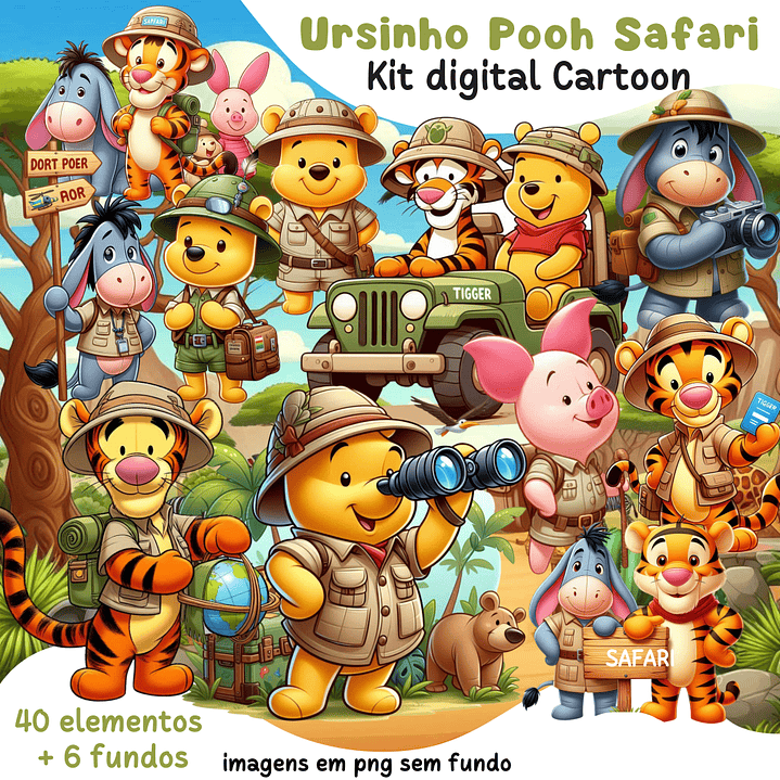 Kit Digital Ursinho Pooh Safari - Mi Kits  1