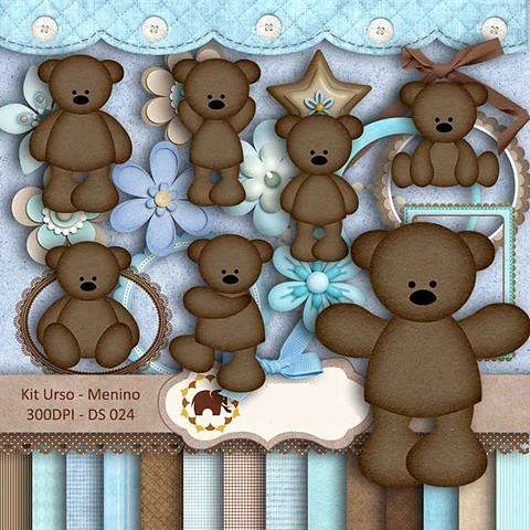 Kit Digital Ursinhos Marrom e Azul