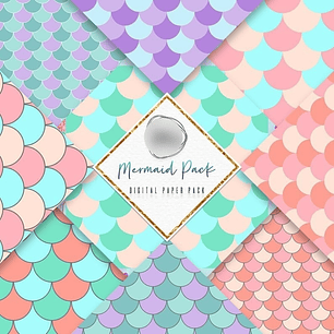 Kit Digital Papéis Escamas de Sereia 