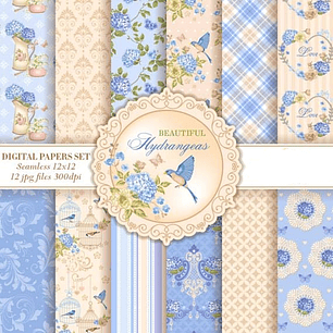 Kit Digital Papéis Lindas Hortênsias