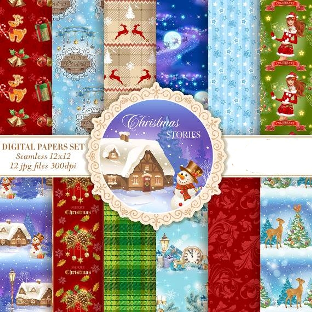 Kit Digital Papéis Histórias de Natal  1