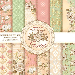 Kit Digital Papéis Rosas Vintage