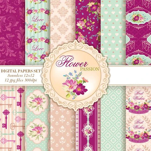 Kit Digital Papéis Flor Paixão 