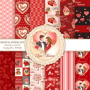 Kit Digital Papéis Amor para Sempre 
