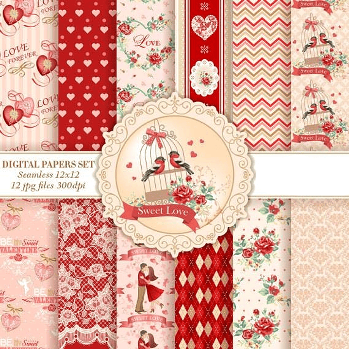 Kit Digital Papéis Amor Passarinhos  1