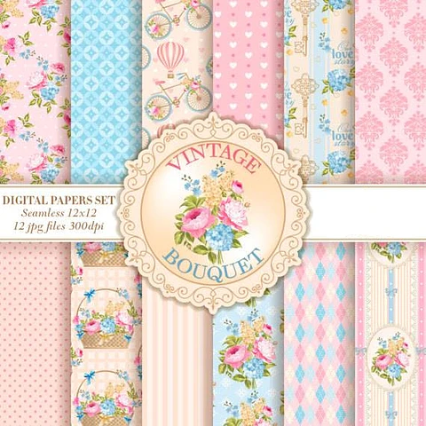 Kit Digital Papéis Vintage Rosas 02