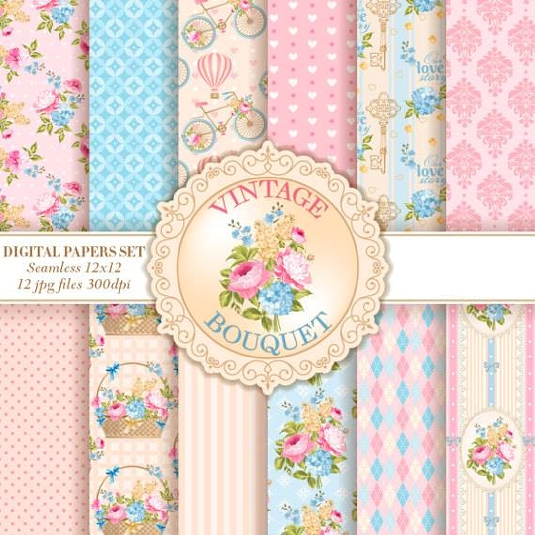 Kit Digital Papéis Vintage Rosas 02 1