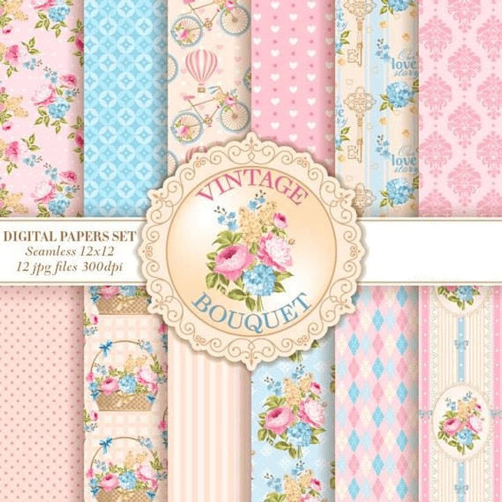 Kit Digital Papéis Vintage Rosas 02 1