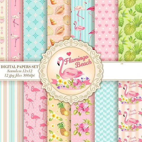 Kit Digital Papéis Flamingo 