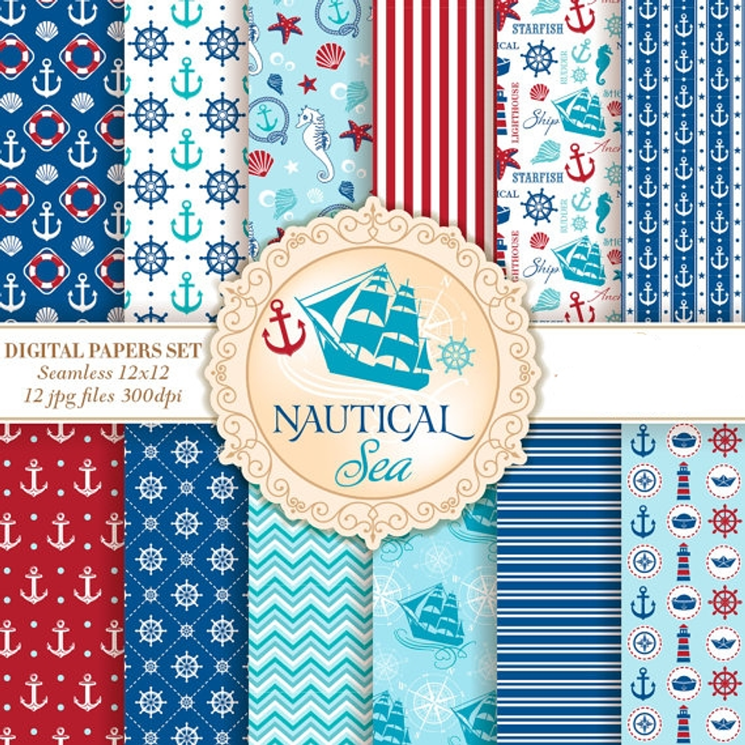 Kit Digital Papéis Mar Náutico 1