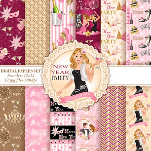 Kit Digital Papéis Festa de Ano Novo Feminino 