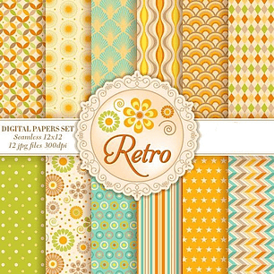 Kit Digital Papéis Retrô Amarelo 