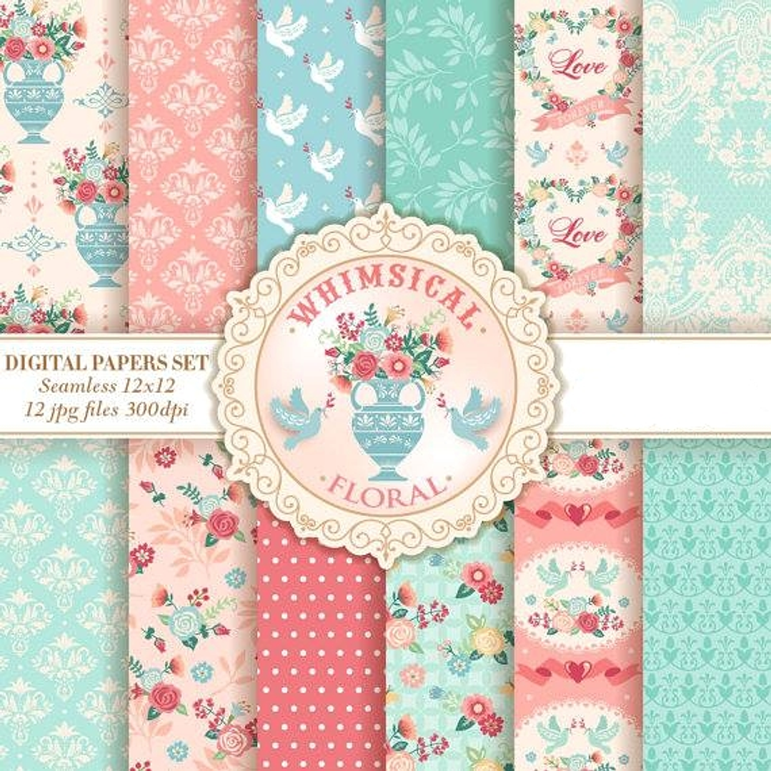 Kit Digital Papéis Floral Caprichoso 1