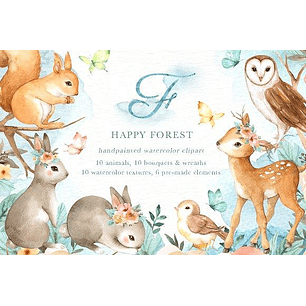 Kit Digital Aquarela Floresta Feliz