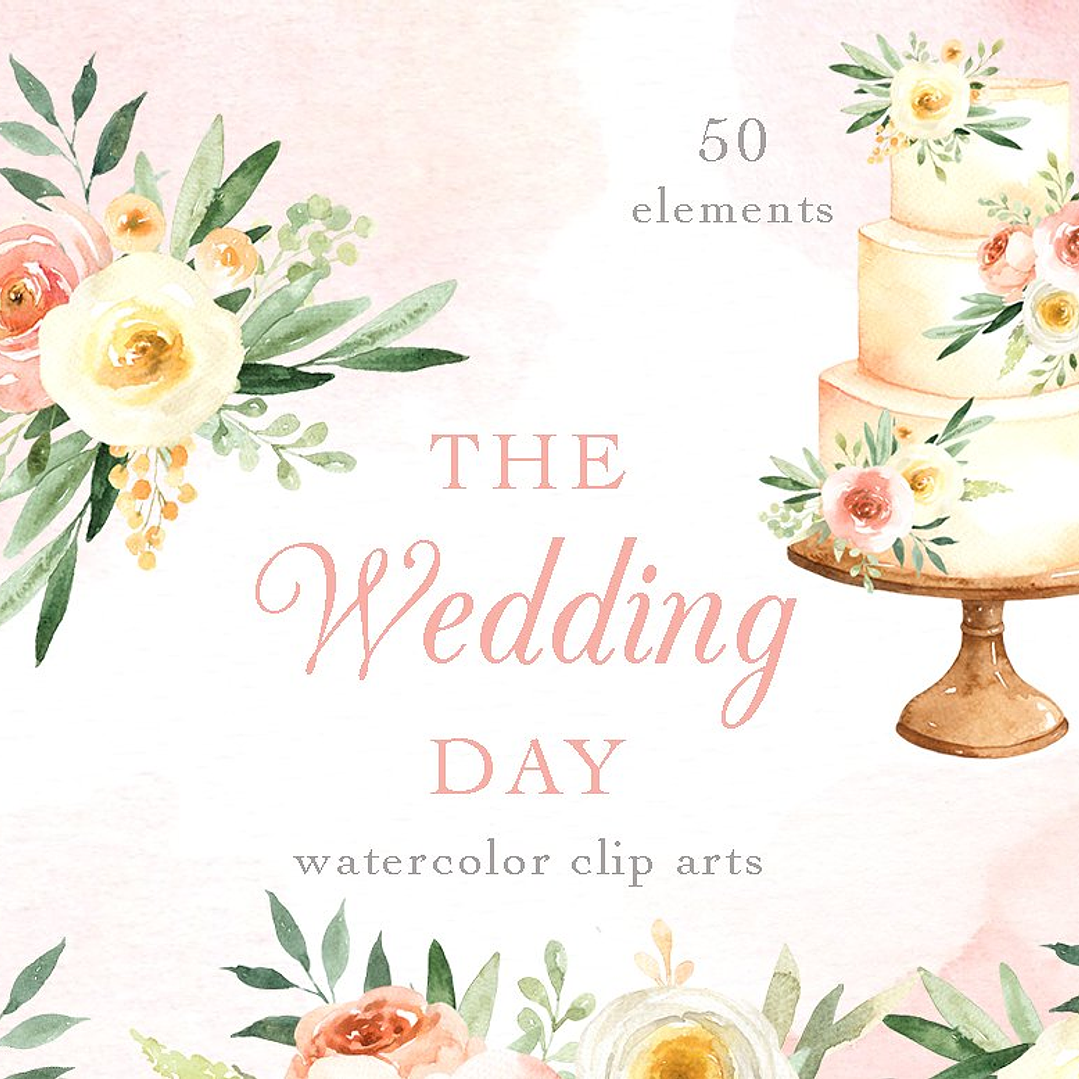 Kit Digital Bolo de Casamento Aquarela  1