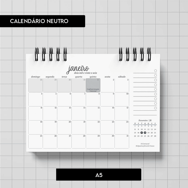 Arquivo Combo Calendário Neutro 2026 - Trilha de Papel  9