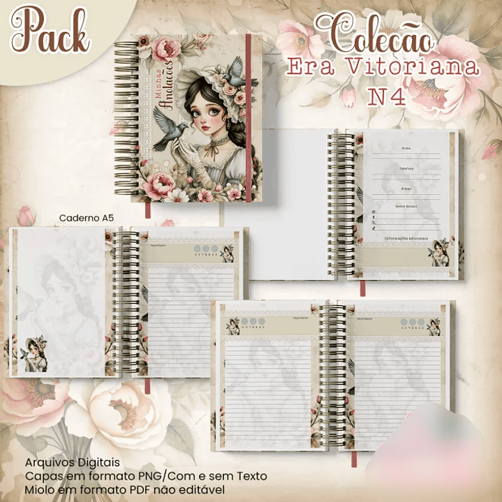 Arquivo Caderno + Bloquinho Era Vitoriana N4 - Jana Bicalho  3