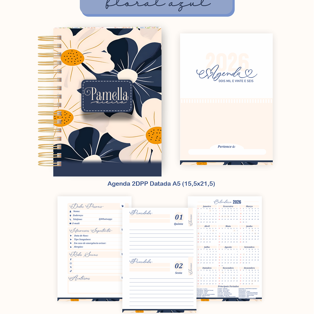 Arquivo Encadernação 2026 Abstrato Floral e Azul - Pamella  2