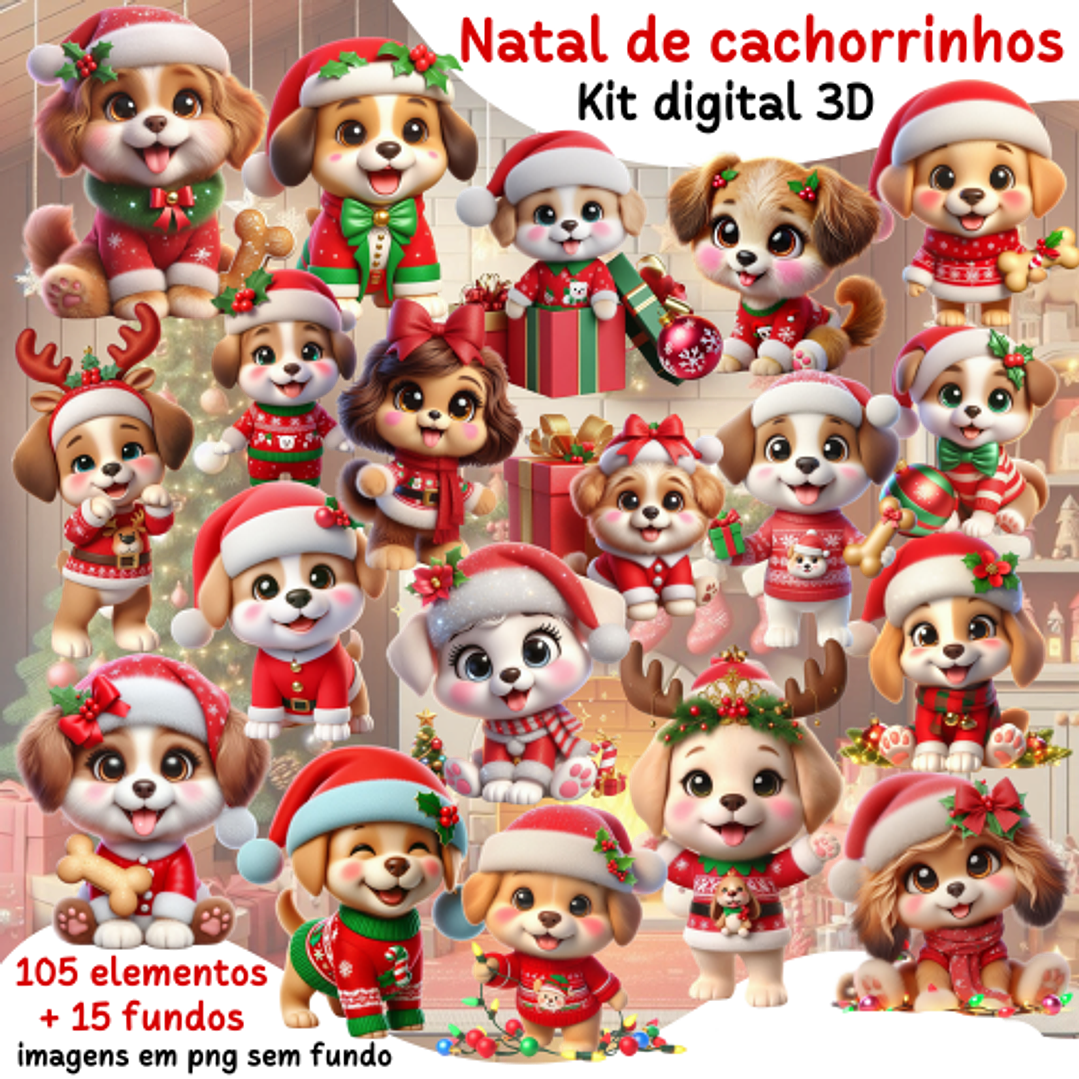 Kit Digital Natal de Cachorrinhos - Mi Kits  1