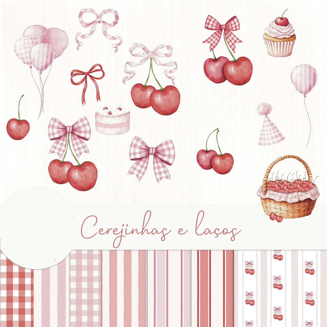 Kit Digital Cerejinhas e Laços - Loolytop  1